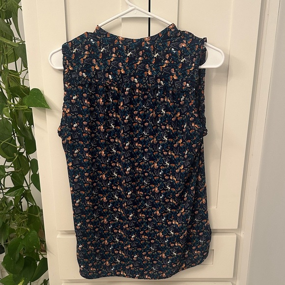 LOFT Navy and Orange Floral Blouse - Picture 6 of 6